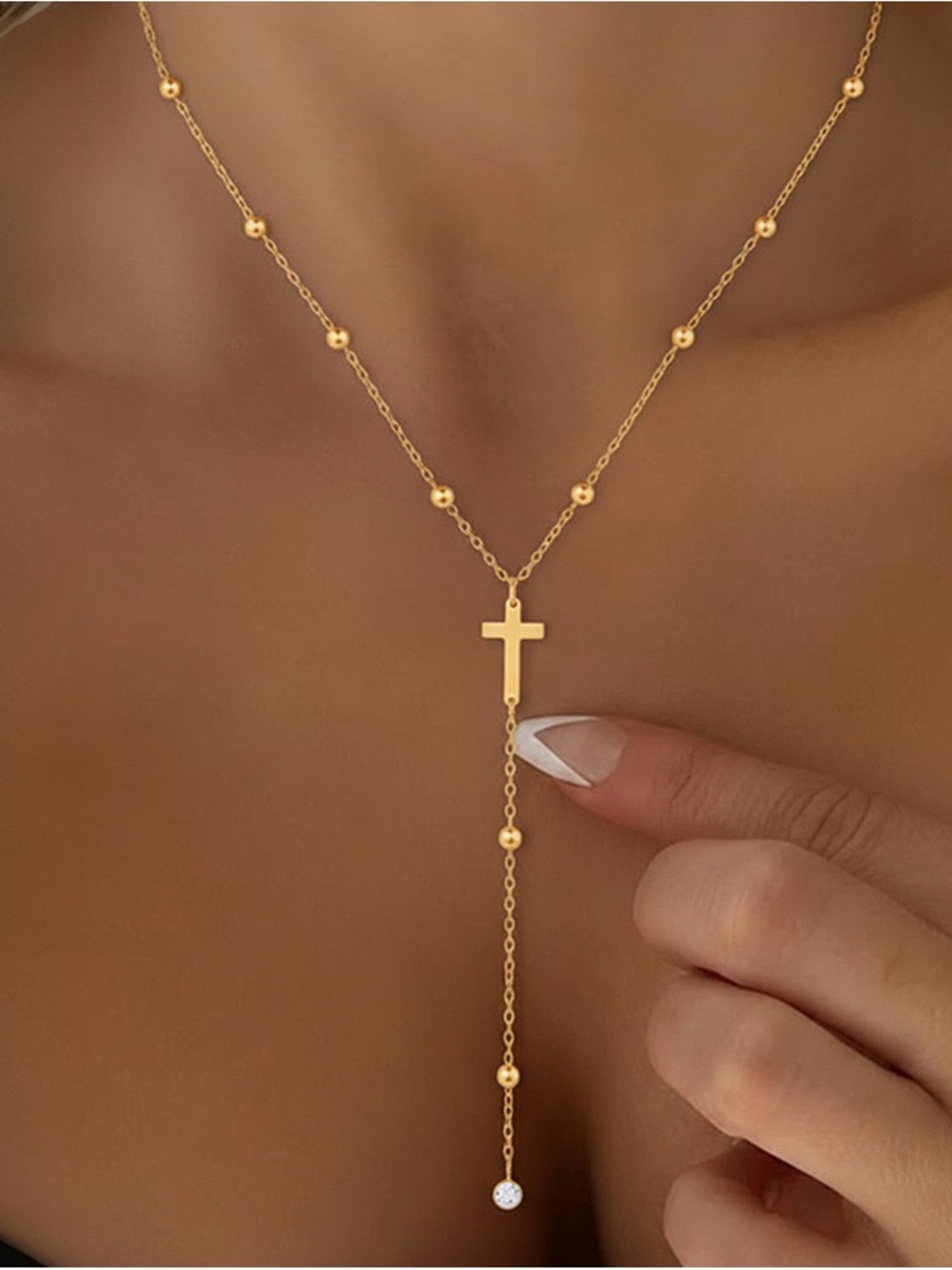 Gold Cross Y-Drop Necklace - Women Jewelry